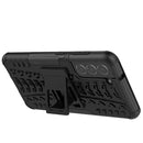 For Samsung Galaxy S21 FE Tire Texture Shockproof TPU+PC Protective Case with Holder(Black)