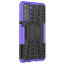 For Samsung Galaxy S21 FE Tire Texture Shockproof TPU+PC Protective Case with Holder(Purple)