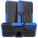 For Samsung Galaxy S21 FE Tire Texture Shockproof TPU+PC Protective Case with Holder(Blue)