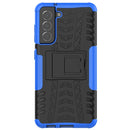 For Samsung Galaxy S21 FE Tire Texture Shockproof TPU+PC Protective Case with Holder(Blue)