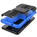 For Samsung Galaxy S21 FE Tire Texture Shockproof TPU+PC Protective Case with Holder(Blue)