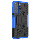 For Samsung Galaxy S21 FE Tire Texture Shockproof TPU+PC Protective Case with Holder(Blue)