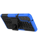For Samsung Galaxy S21 FE Tire Texture Shockproof TPU+PC Protective Case with Holder(Blue)