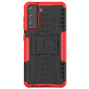 For Samsung Galaxy S21 FE Tire Texture Shockproof TPU+PC Protective Case with Holder(Red)