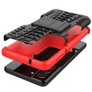 For Samsung Galaxy S21 FE Tire Texture Shockproof TPU+PC Protective Case with Holder(Red)