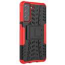 For Samsung Galaxy S21 FE Tire Texture Shockproof TPU+PC Protective Case with Holder(Red)