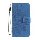 For OPPO A15 / A15s 7-petal Flowers Embossing Pattern Horizontal Flip PU Leather Case with Holder & Card Slots & Wallet & Photo Frame(Blue)