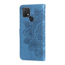 For OPPO A15 / A15s 7-petal Flowers Embossing Pattern Horizontal Flip PU Leather Case with Holder & Card Slots & Wallet & Photo Frame(Blue)