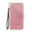 For OPPO A74 4G / F19 4G 7-petal Flowers Embossing Pattern Horizontal Flip PU Leather Case with Holder & Card Slots & Wallet & Photo Frame(Rose Gold)