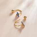 S925 Sterling Silver Round Beads Four-petal Flower Women Earrings(Gold)