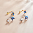 S925 Sterling Silver Round Beads Four-petal Flower Women Earrings(Gold)