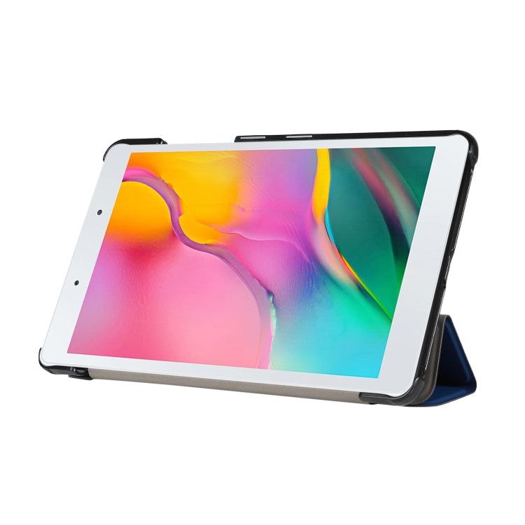 For Samsung Galaxy Tab A7 Lite 8.4 T220/225 3-folding Skin Texture Horizontal Flip TPU + PU Leather Case with Holder(Navy Blue)