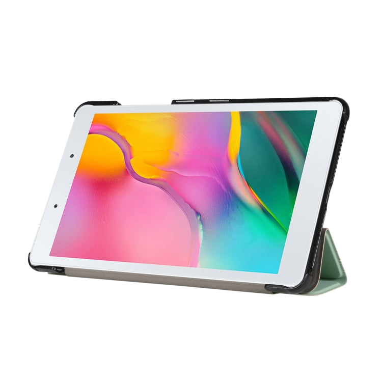 For Samsung Galaxy Tab A7 Lite 8.4 T220/225 3-folding Skin Texture Horizontal Flip TPU + PU Leather Case with Holder(Mint Green)