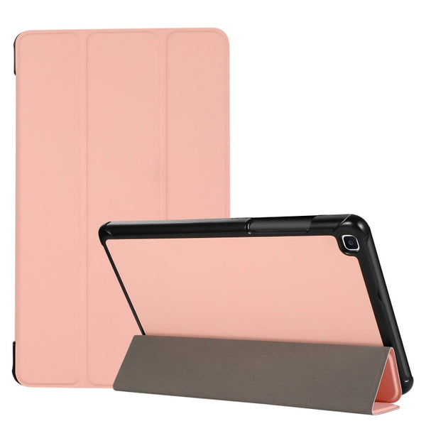 For Samsung Galaxy Tab A7 Lite 8.4 T220/225 3-folding Skin Texture Horizontal Flip TPU + PU Leather Case with Holder(Pink)
