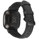For Fitbit Versa 3 Leather + Silicone Watch Band(Black)
