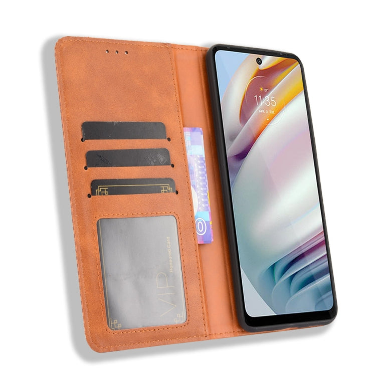 For Motorola Moto G60 / Moto G40 Fusion Magnetic Buckle Retro Crazy Horse Texture Horizontal Flip Leather Case with Holder & Card Slots & Photo Frame(Brown)