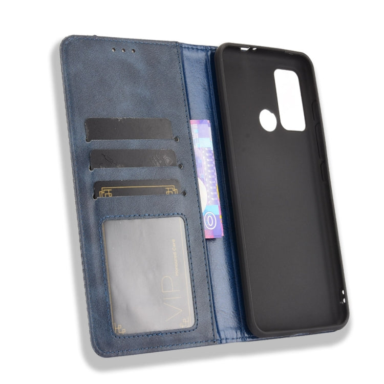 For Motorola Moto G60 / Moto G40 Fusion Magnetic Buckle Retro Crazy Horse Texture Horizontal Flip Leather Case with Holder & Card Slots & Photo Frame(Blue)