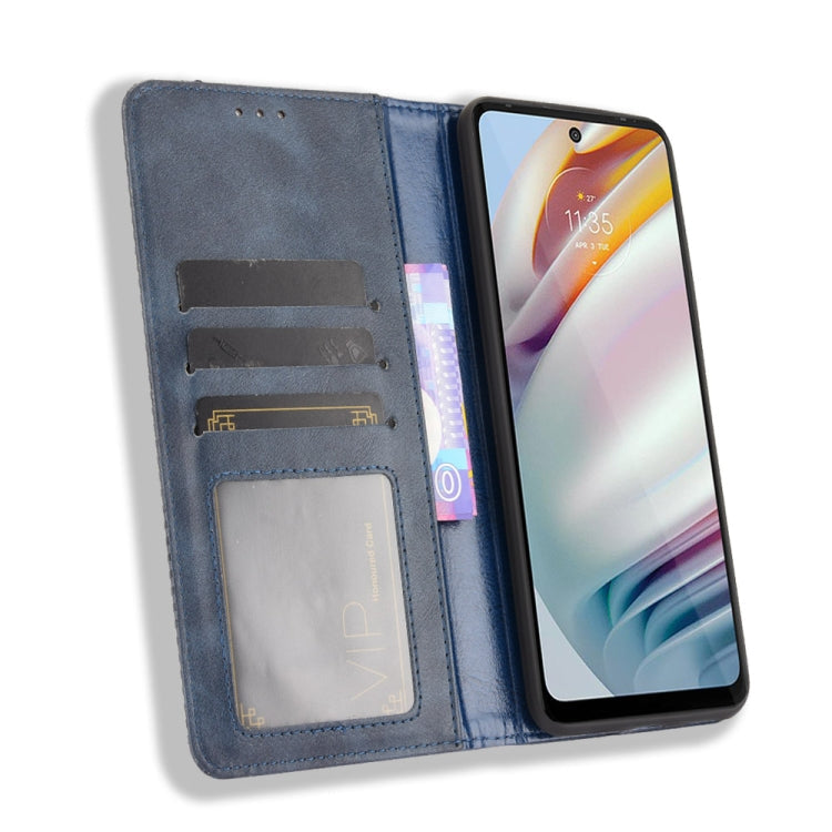 For Motorola Moto G60 / Moto G40 Fusion Magnetic Buckle Retro Crazy Horse Texture Horizontal Flip Leather Case with Holder & Card Slots & Photo Frame(Blue)