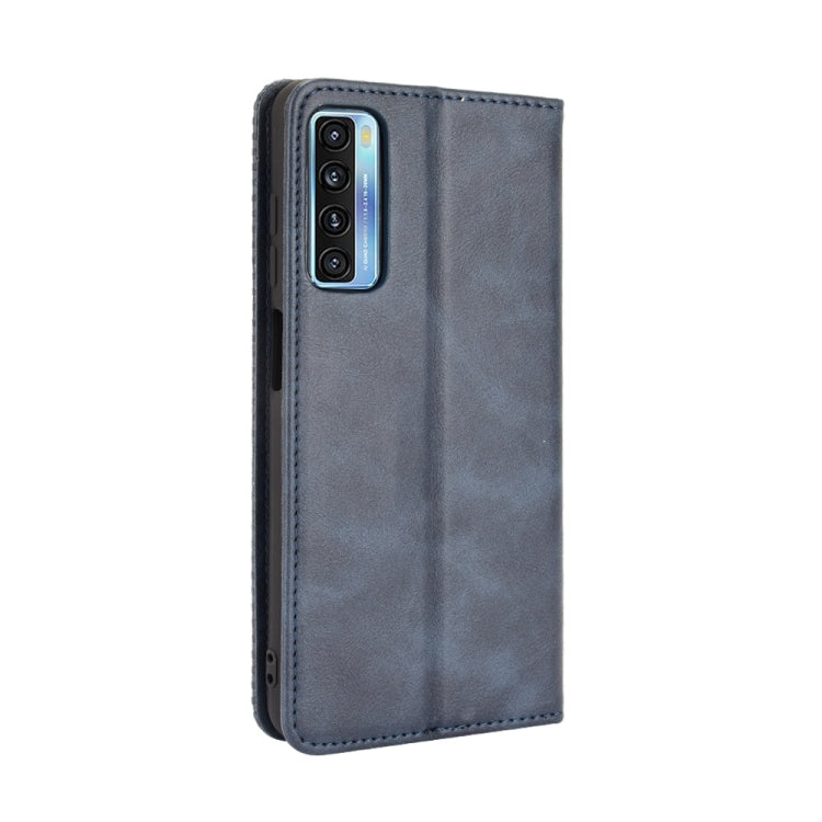 For TCL 20 5G / 20S / 20L / 20L+ Magnetic Buckle Retro Crazy Horse Texture Horizontal Flip Leather Case with Holder & Card Slots & Photo Frame(Blue)