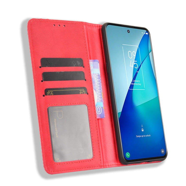 For TCL 20 5G / 20S / 20L / 20L+ Magnetic Buckle Retro Crazy Horse Texture Horizontal Flip Leather Case with Holder & Card Slots & Photo Frame(Red)
