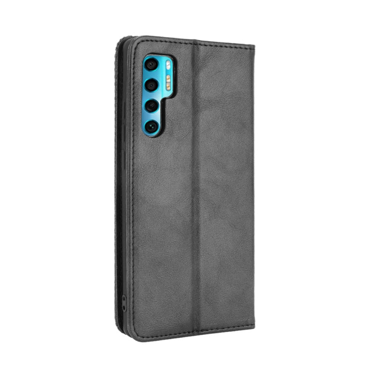 For TCL 20 Pro 5G Magnetic Buckle Retro Crazy Horse Texture Horizontal Flip Leather Case with Holder & Card Slots & Photo Frame(Black)