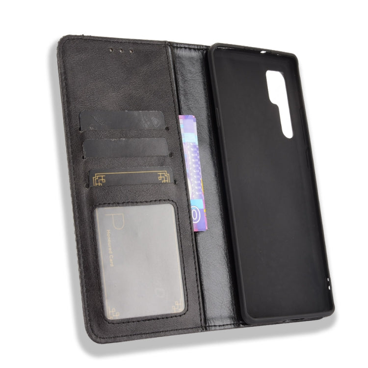 For TCL 20 Pro 5G Magnetic Buckle Retro Crazy Horse Texture Horizontal Flip Leather Case with Holder & Card Slots & Photo Frame(Black)