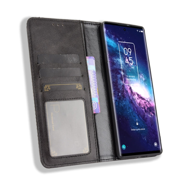 For TCL 20 Pro 5G Magnetic Buckle Retro Crazy Horse Texture Horizontal Flip Leather Case with Holder & Card Slots & Photo Frame(Black)