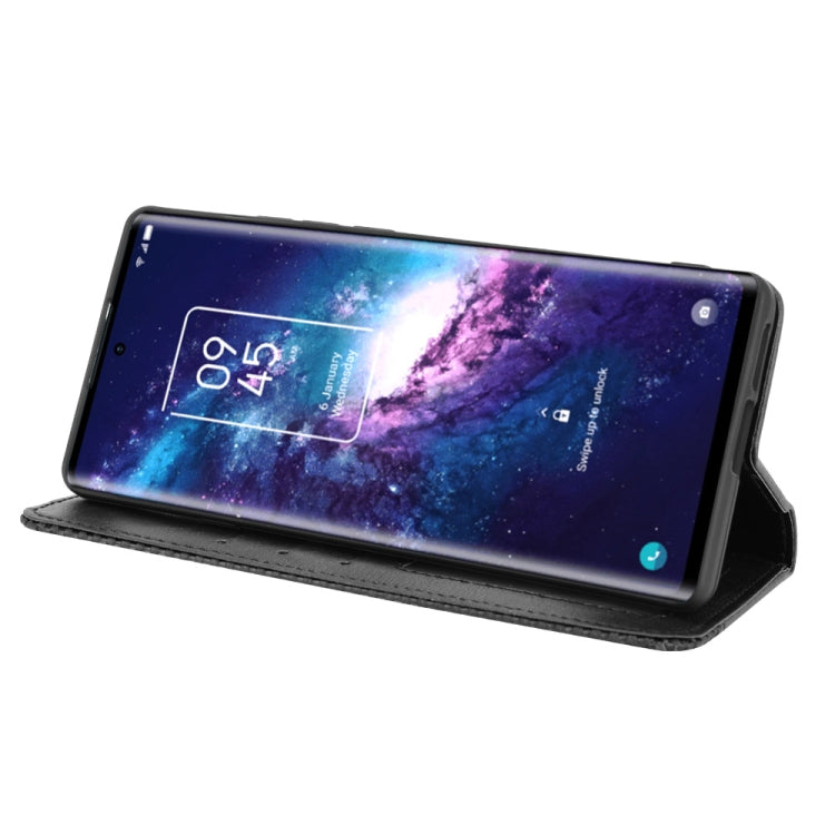 For TCL 20 Pro 5G Magnetic Buckle Retro Crazy Horse Texture Horizontal Flip Leather Case with Holder & Card Slots & Photo Frame(Black)