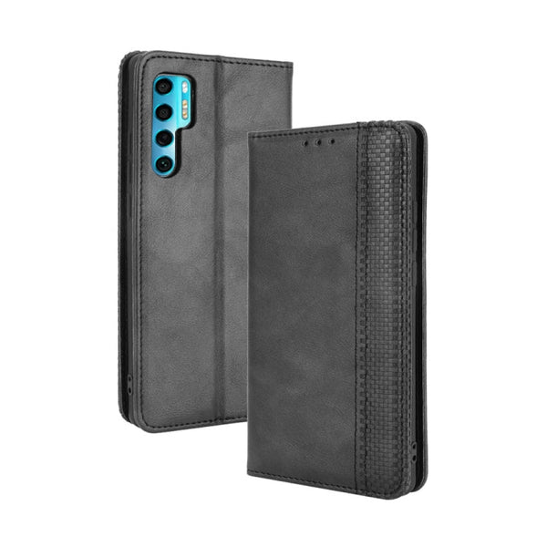 For TCL 20 Pro 5G Magnetic Buckle Retro Crazy Horse Texture Horizontal Flip Leather Case with Holder & Card Slots & Photo Frame(Black)
