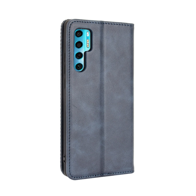 For TCL 20 Pro 5G Magnetic Buckle Retro Crazy Horse Texture Horizontal Flip Leather Case with Holder & Card Slots & Photo Frame(Blue)