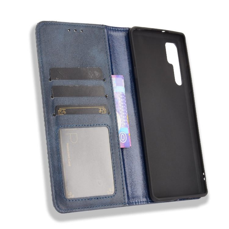 For TCL 20 Pro 5G Magnetic Buckle Retro Crazy Horse Texture Horizontal Flip Leather Case with Holder & Card Slots & Photo Frame(Blue)