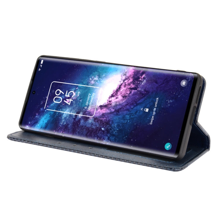 For TCL 20 Pro 5G Magnetic Buckle Retro Crazy Horse Texture Horizontal Flip Leather Case with Holder & Card Slots & Photo Frame(Blue)