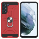 For Samsung Galaxy S21 FE War-god Armor TPU + PC Shockproof Magnetic Protective Case with Ring Holder(Red)