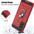 For Samsung Galaxy S21 FE War-god Armor TPU + PC Shockproof Magnetic Protective Case with Ring Holder(Red)