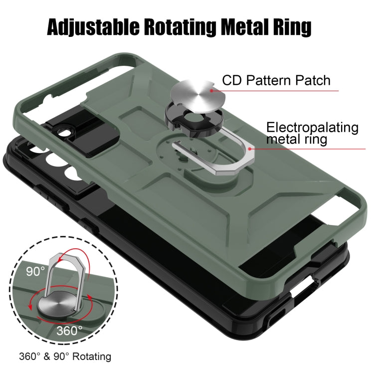 For Samsung Galaxy S21 FE War-god Armor TPU + PC Shockproof Magnetic Protective Case with Ring Holder(Red)