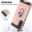 For Samsung Galaxy S21 FE War-god Armor TPU + PC Shockproof Magnetic Protective Case with Ring Holder(Rose Gold)
