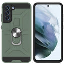 For Samsung Galaxy S21 FE War-god Armor TPU + PC Shockproof Magnetic Protective Case with Ring Holder(Deep Green)