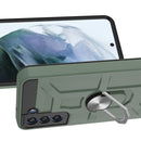 For Samsung Galaxy S21 FE War-god Armor TPU + PC Shockproof Magnetic Protective Case with Ring Holder(Deep Green)