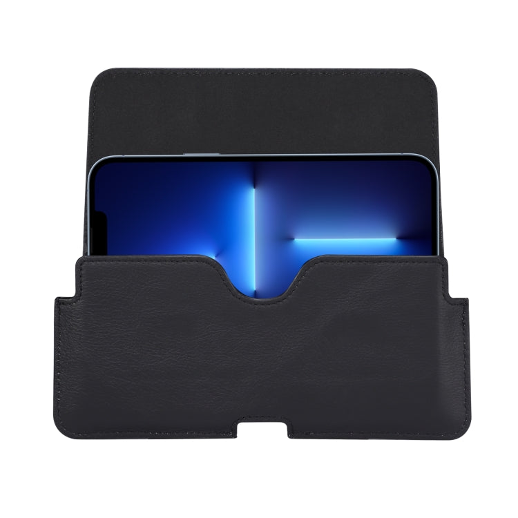 Universal Cow Leather Horizontal Mobile Phone Leather Case Waist Bag For 6.7 inch and Below Phones(Black)