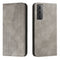 For Samsung Galaxy S21 FE 5G Skin Feel Magnetic S-type Solid Color Horizontal Flip Leather Case with Holder & Card Slot & Wallet(Grey)