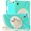 For Samsung Galaxy Tab A7 Lite T220 / T225 Silicone + PC Protective Case with Holder & Shoulder Strap(Mint Green)
