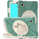 For Samsung Galaxy Tab A7 Lite T220 / T225 Silicone + PC Protective Case with Holder & Shoulder Strap(Emerald Green)