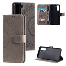 For Samsung Galaxy S21 FE Totem Flower Embossed Horizontal Flip TPU + PU Leather Case with Holder & Card Slots & Wallet(Grey)