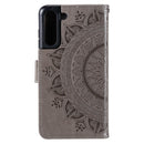 For Samsung Galaxy S21 FE Totem Flower Embossed Horizontal Flip TPU + PU Leather Case with Holder & Card Slots & Wallet(Grey)