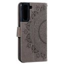 For Samsung Galaxy S21 FE Totem Flower Embossed Horizontal Flip TPU + PU Leather Case with Holder & Card Slots & Wallet(Grey)