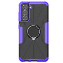 For Samsung Galaxy S21 FE Machine Armor Bear Shockproof PC + TPU Protective Case with Ring Holder(Purple)
