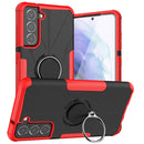 For Samsung Galaxy S21 FE Machine Armor Bear Shockproof PC + TPU Protective Case with Ring Holder(Red)