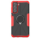 For Samsung Galaxy S21 FE Machine Armor Bear Shockproof PC + TPU Protective Case with Ring Holder(Red)