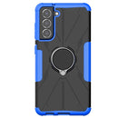 For Samsung Galaxy S21 FE Machine Armor Bear Shockproof PC + TPU Protective Case with Ring Holder(Blue)