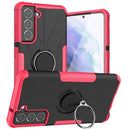 For Samsung Galaxy S21 FE Machine Armor Bear Shockproof PC + TPU Protective Case with Ring Holder(Rose Red)